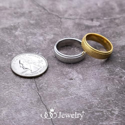 555Jewelry 4mm Sandblast Stainless Steel CZ Wedding Band Ring for Women & Men - color: Gold Style 10