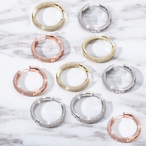 Iced Out Hoop Earrings Cubic Zirconia Huggie Cartilage Cuff Hypoallergenic 14K Gold Plated Luxury Fashion Round Circle Earrings For Men Women - color: 03 Gold