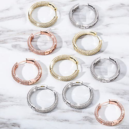 Iced Out Hoop Earrings Cubic Zirconia Huggie Cartilage Cuff Hypoallergenic 14K Gold Plated Luxury Fashion Round Circle Earrings For Men Women - color: 03 Gold