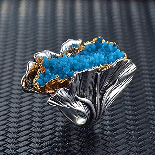 Retro Cocktail Statement Ring Antique Gold and Silver Tone Resin Stone Crystal Stacking Rings Cluster Statement Ring for Men Women - color: Blue crystal ring, size: 8