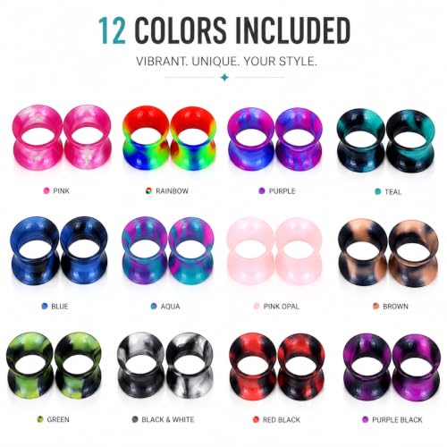 YOFANST 24pcs-100pcs Colorful Silicone Ear Gauges Double Flared Ear Tunnels Set Stretchers Expander Ear Piercing Jewelry - color: 24pcs, 3/4"