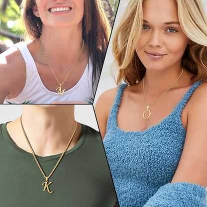 Suweibuke Initial Necklace for Men Women Boys Girls, 18K Gold Plated 26 Letters Pendant Necklace, Personalized Jewelry Gifts - color: Gold--1U