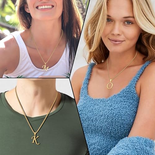 Suweibuke Initial Necklace for Men Women Boys Girls, 18K Gold Plated 26 Letters Pendant Necklace, Personalized Jewelry Gifts - color: Gold--1S