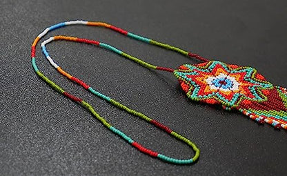 Handmade Native American Style Tribal ethnic Seed Bead Beaded Layered Medallion Necklace 4 - color: Pattern 10 EM