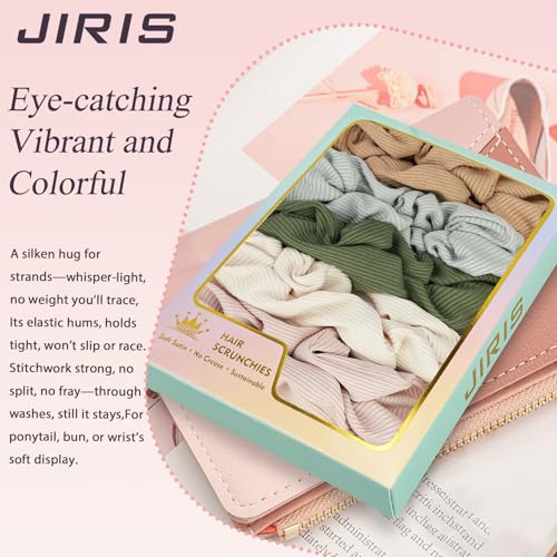 Ribbed Knit Scrunchies, Soft Stretchy Fabric Hair Ties, Neutral Solid Colors (Beige, Sage, Gray) No Crease for Women, Thick & Thin Hair, Everyday Casual & Workout Use - color: Set 16