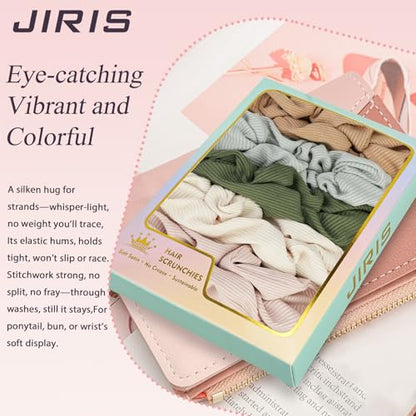 Ribbed Knit Scrunchies, Soft Stretchy Fabric Hair Ties, Neutral Solid Colors (Beige, Sage, Gray) No Crease for Women, Thick & Thin Hair, Everyday Casual & Workout Use - color: Set 16