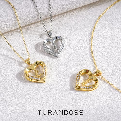Turandoss Heart Initial Necklaces for Women - Dainty 14K Gold Plated CZ Heart Pendant Necklace with Tiny Letter A-Z, Non Tarnish Waterproof Trendy Jewelry Gifts for Mom Wife Girlfriend - color: Gold, style: S