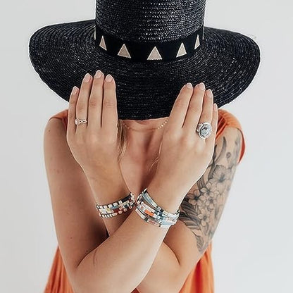 Sonateomber Tila Flat Beaded Stretch Bracelets for Women, Trendy Unique Colorful Square Beads Handmade Stack Bracelet Friendship Accessories Fashion Jewelry Gift - color: Grey Black