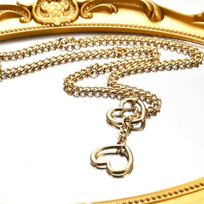 Qitian Stainless Steel Adjustable Lariat Y-Necklace for Men,Punk Gothic Cuban Necklace Jewelry,Heart O-ring Slip Chain Necklace for Women - color: Gold