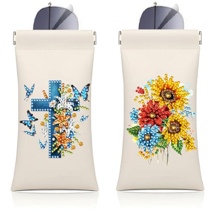 Diamond Art Painting Eye Glass Bag PU Sunglasses Glasses Storage Bag Built-in Glasses Cloth Press Automatic Closure - color: 2pcs-04