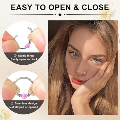 ONESING 9-40 Pcs Nose Rings - Hoops, Studs & L Shape - Hypoallergenic Stainless Steel Nose Piercings for Women & Men - color: pink-L shaped