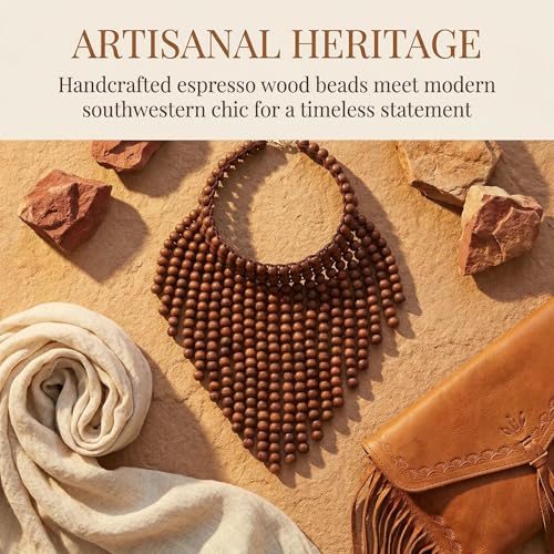 Coiris Boho African Wooden or Acrylic Beaded Bib Statement Necklace Strands Layered Cluster Chunky Collar Choker Wood Necklace for Women Fashion Costume Jewelry - color: Brown