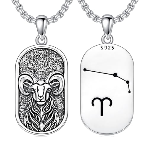 SIMONLY Zodiac Necklace 925 Sterling Silver Constellation Necklace Zodiac Sign Necklaces Horoscope Jewelry Christmas Birthday Astrology Gifts for Women Men Unisex - style: Aries