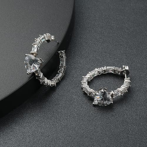 VOLUKA Cubic Zirconia Stud Earrings for Women - Hypoallergenic Earrings for Sensitive Ears - Simulated Diamond CZ - style: Heart 1