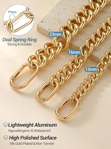 Chunky Gold Necklace for Women, 14K Gold Cuban Chain with Oval Spring Ring, 13MM/16MM/23MM 14K Gold Plated Womens Gold Chain Necklace Hip Pop Trendy Jewlry Gifts - size: 18 inchs, style: 13MM -14K Gold