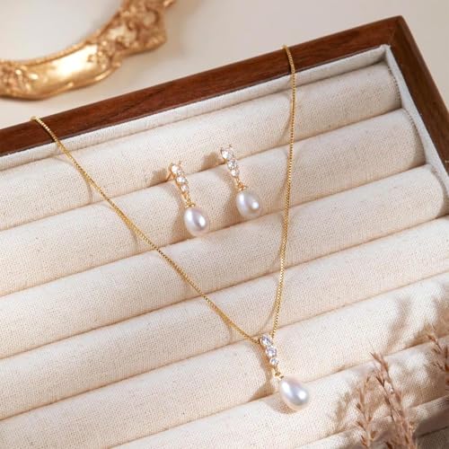 Wedding Jewelry Sets for Brides Bridesmaid Pearl Jewelry Set Fancy Gold Flower Necklace and Earrings Simple Pearl Necklace for Women Bridal Earrings Wedding Accessories Essentials Gifts - color: A4:2pcs-pearl jewelry set