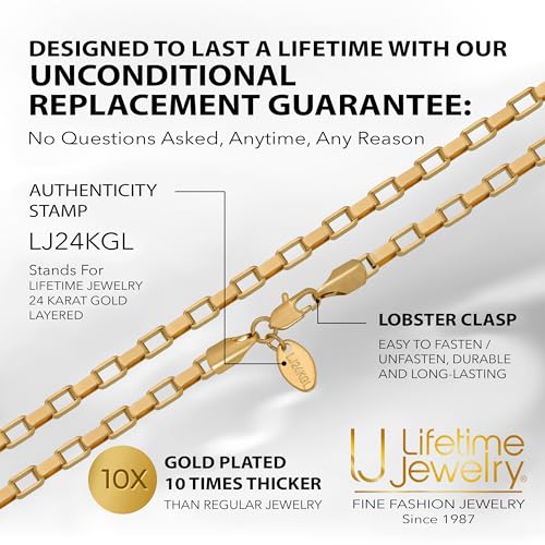 LIFETIME JEWELRY Paperclip Chain Necklace for Men and Women 24k Real Gold Plated Necklace - size: 20 inches, style: 3.6mm