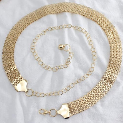 Women's Sparkly Gold Chain Belt 1in Wide Glitter Waist Belt for Wedding Dress Formal Waist 25" Upto 40"