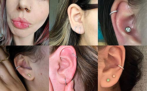 GAGABODY Surgical Steel Hypoallergenic Nose Ring Earring CZ Hoop for Unisex | Hinged Seamless Clasp,Used in Nostril,Septum,Lip,Eyebrow,Nipple and All Ear Piercings.22G to 12G,Inner Diameter 5mm to 14mm - color: Style1:Silver+Clear CZ, size: 14G-7mm
