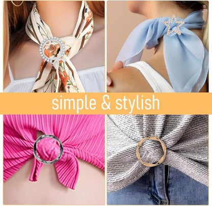 10PCS Scarf Ring Clip -T-shirt Ties Clips Clothes Corner Knotted Button for Women Fashion Metal Round Circle Shirt