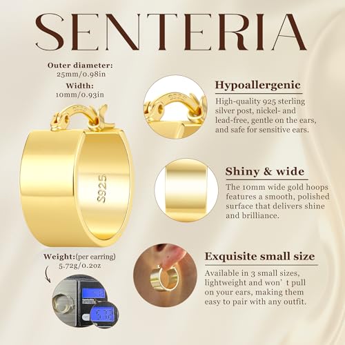 Chunky Gold Hoop Earrings Hoop Earrings Thick Gold Hoop Earrings for Women | for Sensitive Ears Gold Chunky Hoop Earrings Hypoallergenic 14K Gold Plated Hoops Non Tarnish Big Thick Hoops 18/25/30mm - color: Gold 25mm