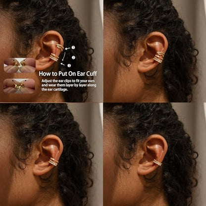 Ear Cuff Earrings for Women Non Piercing,Dainty 14K Gold Plated Chain Cartilage Earrings Set Gold Statement Cuff Earring Stack Fashion Cartilage Earrings for Women Trendy Gold Jewelry - color: ear cuff3-Gold