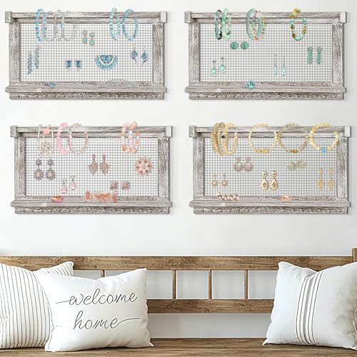 Jerry & Maggie Wall Mounted Jewelry Organizer, Wooden Necklace Holder Hanger with Hooks, Wall Jewelry Organizer Wall Mount for Necklace Display (4 Pack) - color: 4 Pack