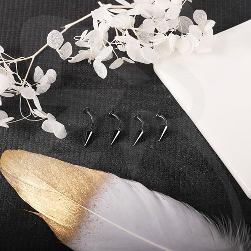 ZS 16G Devil Curved Barbell Lip Ring, Stainless Steel 6/8/10/12mm Long Bar Belly Button Ring, Flat Back Tiger Teeth Vertical Labret Lip Rook Navel Piercing Jewelry - color: Black, size: L:8mm