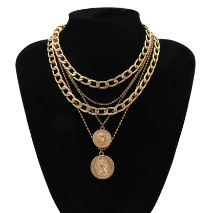Todenb Layered Gold Pirate Necklace for Women Chunky Chain Pirate Jewelry 80s 90s Coin Pendant Necklace Pirate Costume Accessories - color: Two cir g