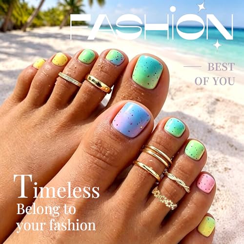 GAUEIOUR Adjustable Toe Rings Gold for Women, Set of 6 Gold-Plated Toe Ring | Minimalist Summer Beach Party Casual Vacation Surf Zircon Inlay Fashion Open Stacking Foot Jewelry for Women