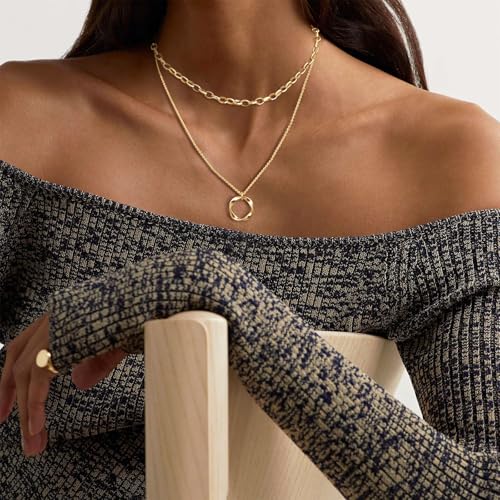 OGD Layered CZ Rondelle Pendant Necklaces for Women, 14K Gold Plated Trendy Mariner Chain Dainty Circle Rondelle Pendant Choker Necklace for Women Two-Toned Cubic Zirconia Gold Necklace - color: Gold Circle Layered-3PCS
