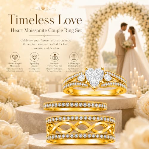 3Piece Moissanite Ring Set for Couples 925 10K 14K 18K Moissanite Wedding Ring - style: Ring 3
