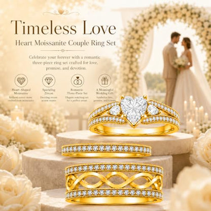 3Piece Moissanite Ring Set for Couples 925 10K 14K 18K Moissanite Wedding Ring - style: Ring 3