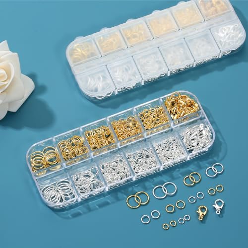 5 Sizes Silver and Gold Open Jump Rings, 500PCS O Rings and Lobster Clasps, Small and Large Jump Rings for Jewelry Making and Keychains