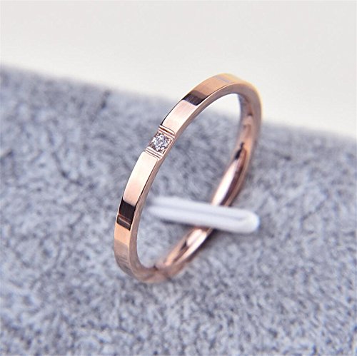 Women's Stainless Steel 2MM Thin Stackable Midi Eternity Ring Cubic Zirconia Engagement Wedding Bands - color: 1pcs Rose Gold