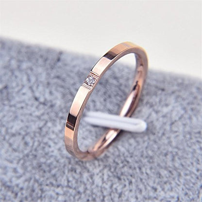 Women's Stainless Steel 2MM Thin Stackable Midi Eternity Ring Cubic Zirconia Engagement Wedding Bands - color: 1pcs Rose Gold