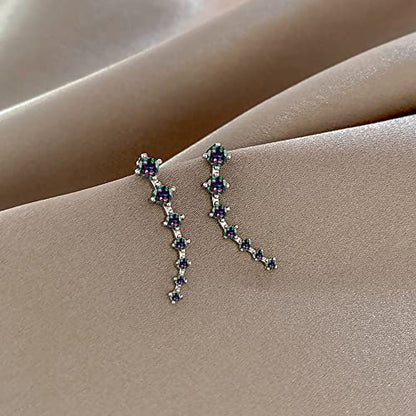 Black Rainbow Multi Color Cubic Zirconia Crawler Climbers Cuff Wrap Diamond 925 Sterling Silver Fashion Stud Pierced Sweep up Earrings for Women 7 Crystal Round CZ Hypoallergenic for Sensitive Ears Jewelry Gifts for Birthday Bff Xmas