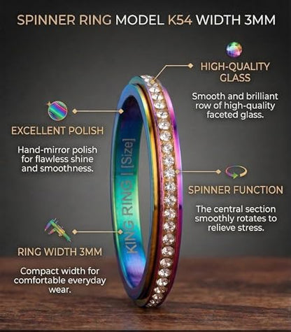 King Ring 3mm Spinner Rings – Premium Stainless Steel Fidget Rings for Women - Designed in USA - color: Multi White