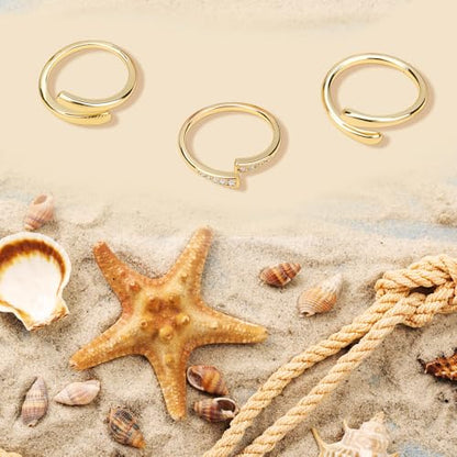 3Pcs Toe Rings for Women Gold/Silver Toe Ring Adjustable Non Tarnish Cz Dainty Toe Ring Summer Beach Open Toe Rings Set Toe Foot Jewelry - color: Gold
