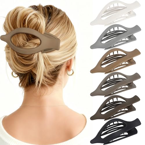 Flat Hair Clips for Women - 6 PCS French Flat Claw Clips Medium Hair Clips for Girls Large Hair Claw Clips for Thick or Thin Hair Strong Hold No Slip Hair Accessories for women (Regular) - color: Regular