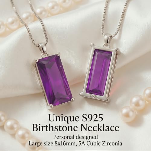 8mm x 16mm Square Birthstone Pendant Necklace – Fashion charming Sterling Silver Gift for women - color: June