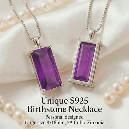 8mm x 16mm Square Birthstone Pendant Necklace – Fashion charming Sterling Silver Gift for women - color: June