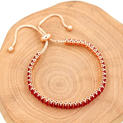 Uloveido Classic Emerald Cut Rectangular Cubic Zirconia Eternity Tennis Bracelet Adjustable for Women Y1788 - color: Rose Gold-red