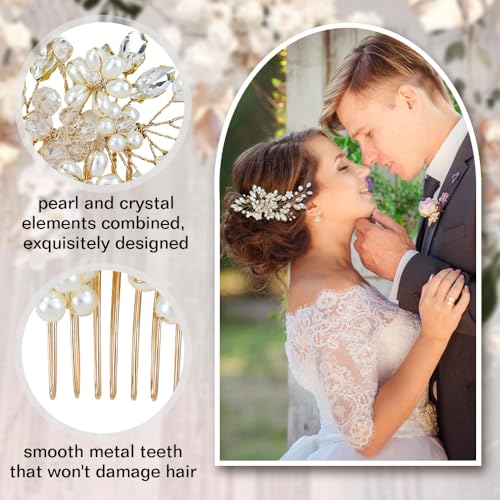 inSowni 17 Pieces Gold Metal Rhinestone Pearl Wedding Bridal Hair Side Comb Slides+U-shaped Flower Hair Pins+Pearl Twist Spiral Hairpins for Brides Bridesmaids Women Girls - color: Gold