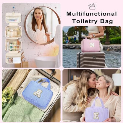 TOPEAST Travel Toiletry Bag for Women - Hanging Toiletry Bag Makeup Bag, Portable Toiletries Cosmetic Bag, Airplane Travel Essentials - Letter I, Blue - color: Blue, style: I