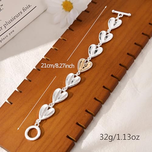 14K Gold & Silver Plated Lightweight Link Bracelet for Women | Stackable Bracelets ,14K Gold Plated Bracelets with CZ,Lightweight Trendy Chain Bracelet Jewelry Gift - style: silver heart chain