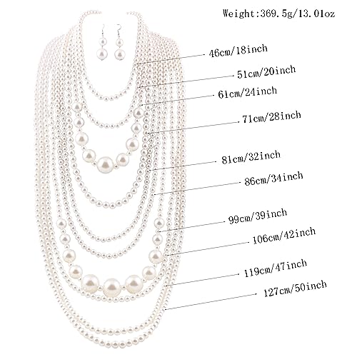 Multilayer Strand Chain Faux Pearls Flapper Beads Cluster Long Choker Necklace - color: White Necklace