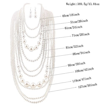 Multilayer Strand Chain Faux Pearls Flapper Beads Cluster Long Choker Necklace - color: White Necklace
