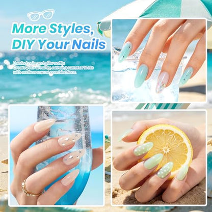 Beetles Jelly Gel Nail Polish Set, Seasalt Holiday 6 Colors 9ML Sheer Gel | Milky White MInt Green Blue Gel Nail Polish Kit Soak Off UV Salon DIY at Home Manicure Gift for Women - color: Seasalt Holiday