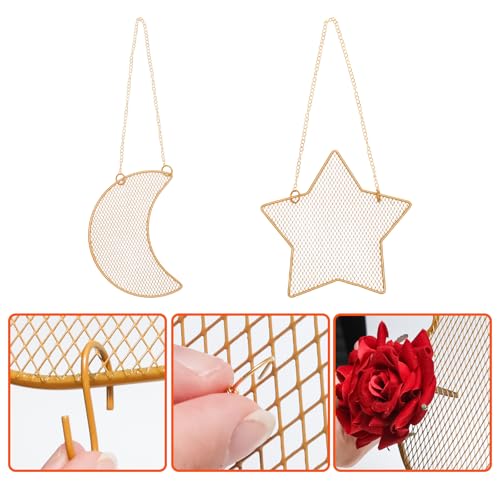 2pcs Gold Wall Mounted Earring Organizer with 10 Hooks,Decorative Jewelry Stand Diamond Grid Display Rack Hanging Hook,Metal Jewelry Holder for Home/Necklaces/Bracelets(Star+Moon) - size: Star+Moon